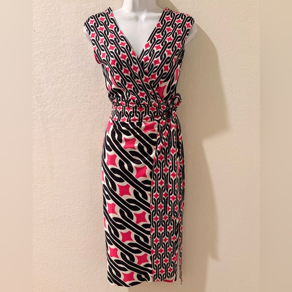 Diane Von Furstenberg Pink and Black Geometric Midi Dress 10 - Picture 6 of 13